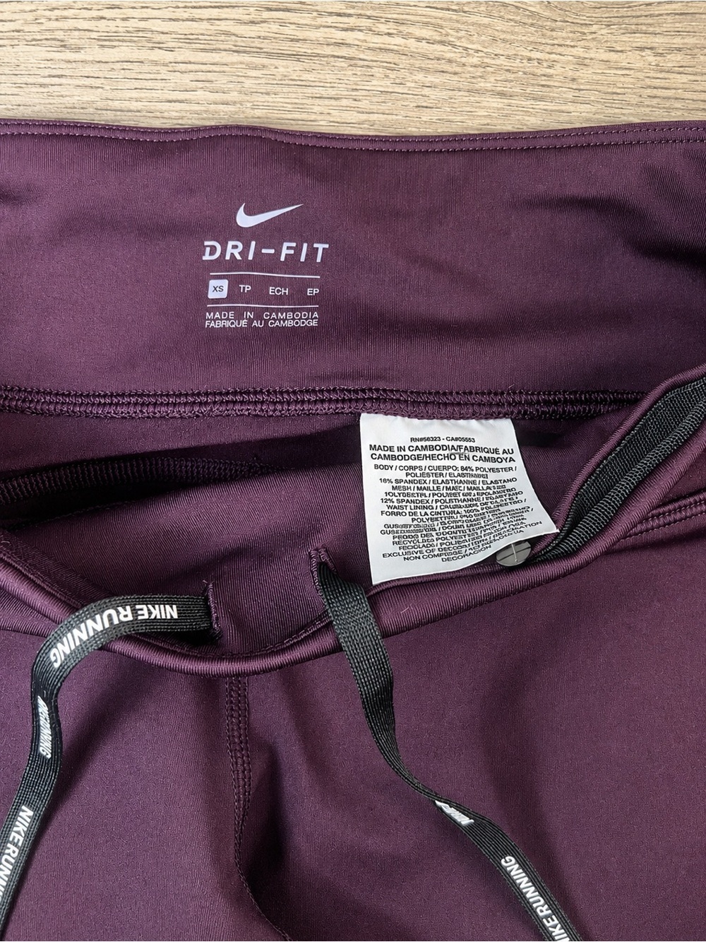 Nike Running Dri-FIT Crop Leggings Purple Plum XS Drawstring Pocket Athletic - Picture 3 of 4